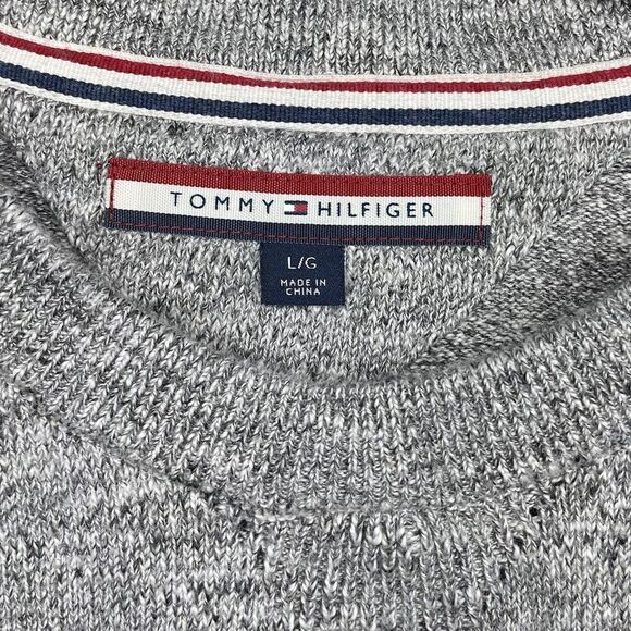 TOMMY HILFIGER Sweater Mens Large L Heather Gray Pullover 100% Cotton Crewneck - Picture 5 of 6